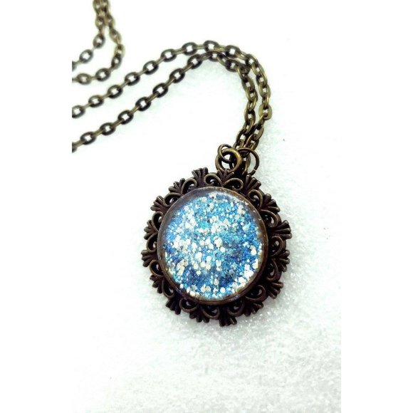 Handmade Jewelry Resin Glitter Necklace Brass Blue And Purple Color